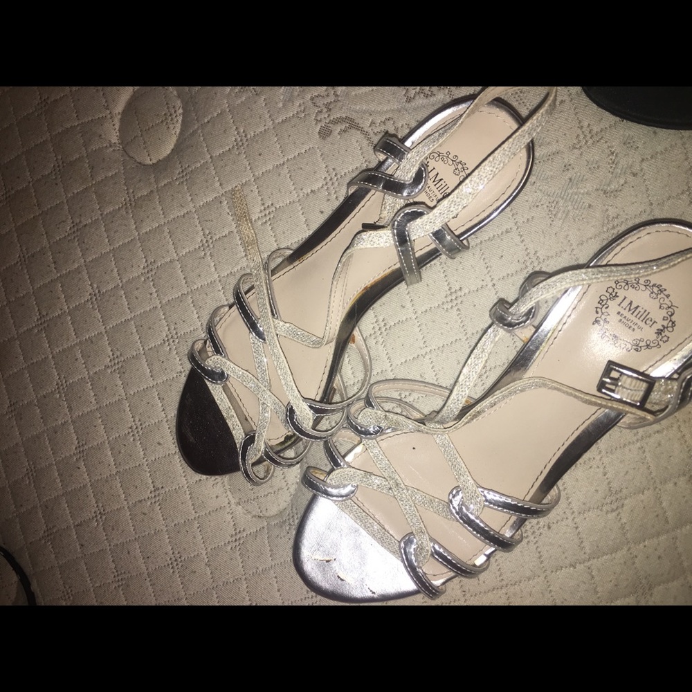 Silver open toe heels